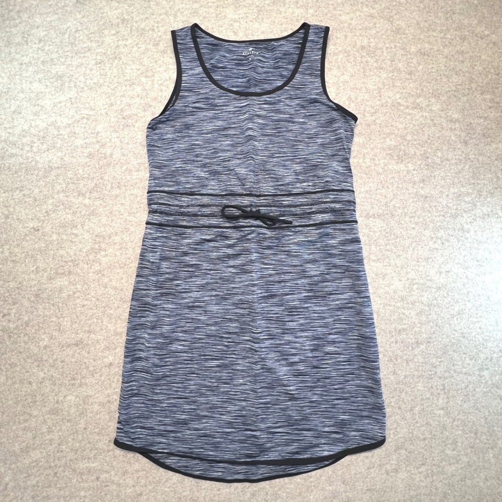 Athleta Sleeveless Athletic Dress Black White Stripe‎ Drawstring Waist Size S